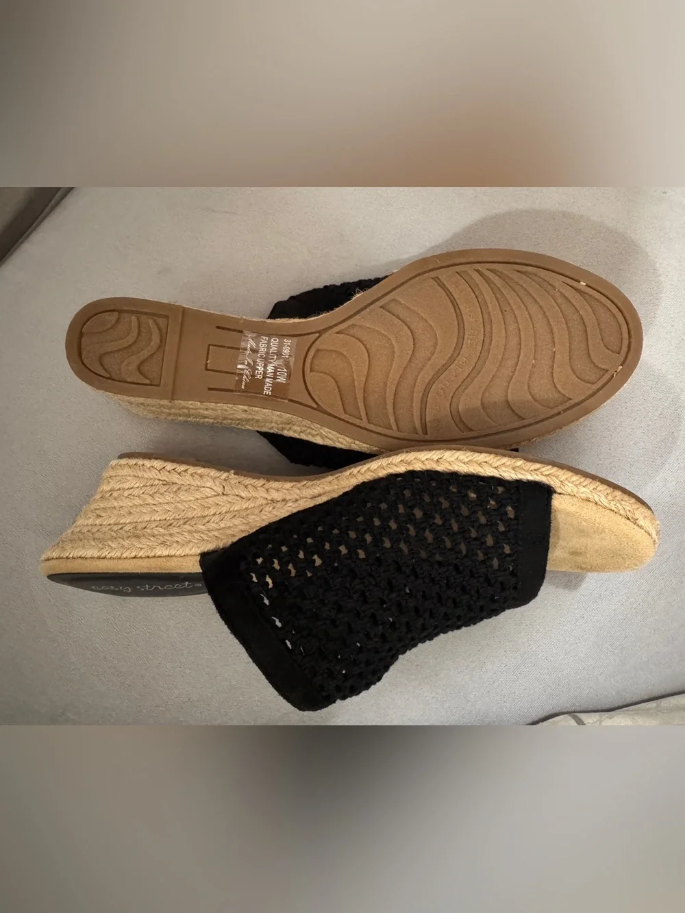 Easy Street Black Espadrille Wedge Slide Sandals